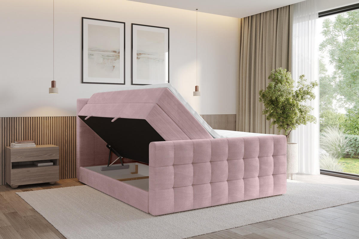 BOXSPRINGOVÁ POSTEL s matrací H3/H4 - IGAN-Z KING - 200x200 cm Růžová - růžová, kompozitní dřevo (203/200cm) - ALTDECOR