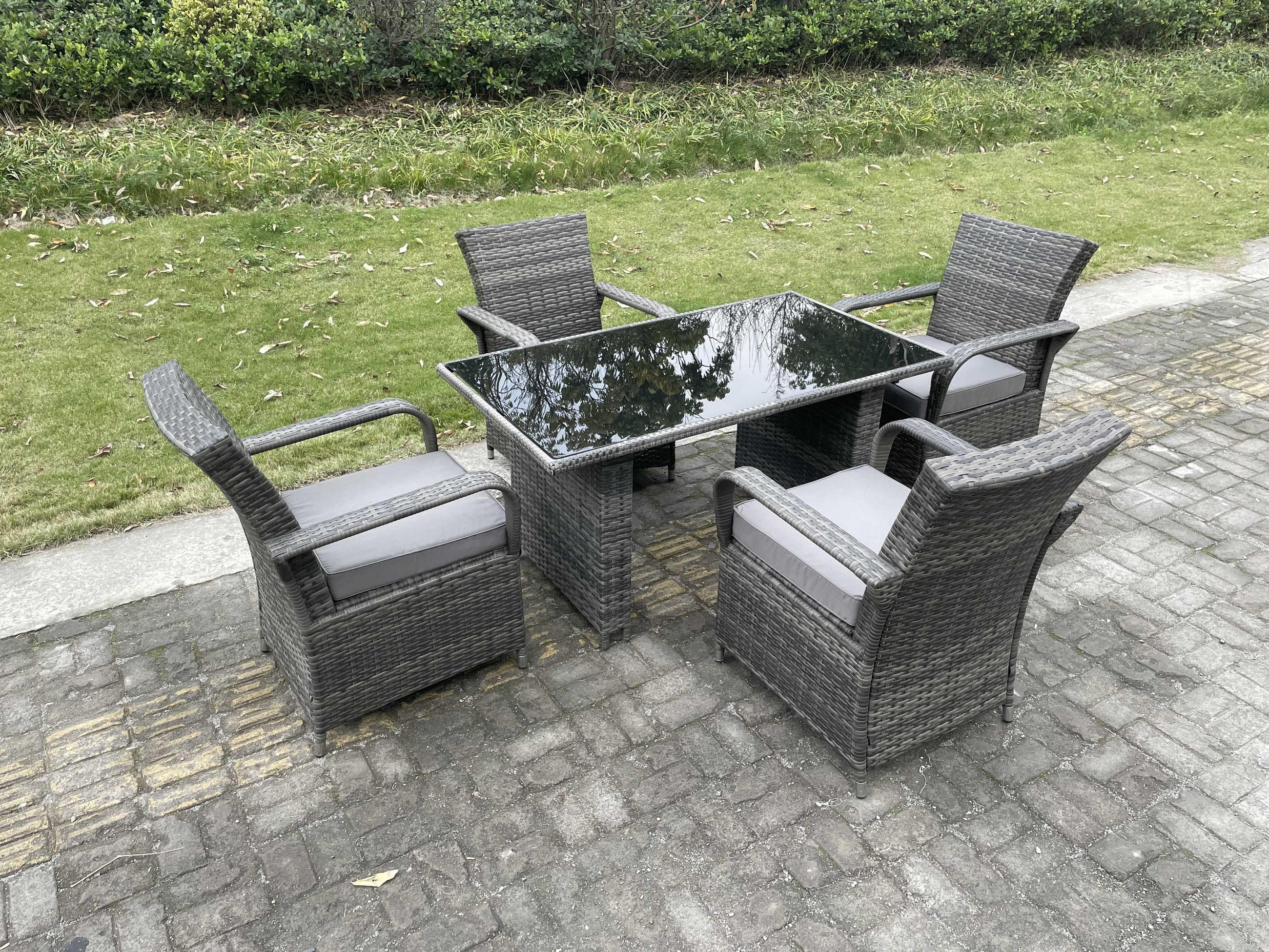 GARTENSOFA Hohe Rückenlehne Polyrattan 4-Sitzer - Dunkelgrau/Grau, Glas/Kunststoff - Fimous