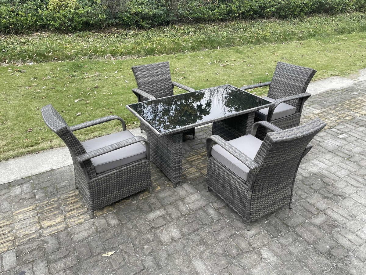 GARTENSOFA Hohe Rückenlehne Polyrattan 4-Sitzer - Dunkelgrau/Grau, Glas/Kunststoff - Fimous