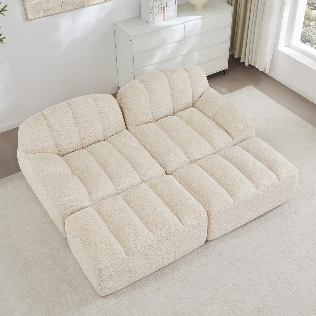 2-SITZER SOFA Granulierter Fleece Beige mit Ottomane - Beige, Textil (210/79/165cm) - WISHDOR