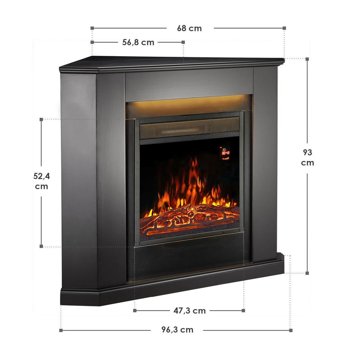 ELEKTROKAMIN 2000W dreieckig schwarz mit Flammeneffekt - Schwarz, Holz (96/93/57cm) - Juskys