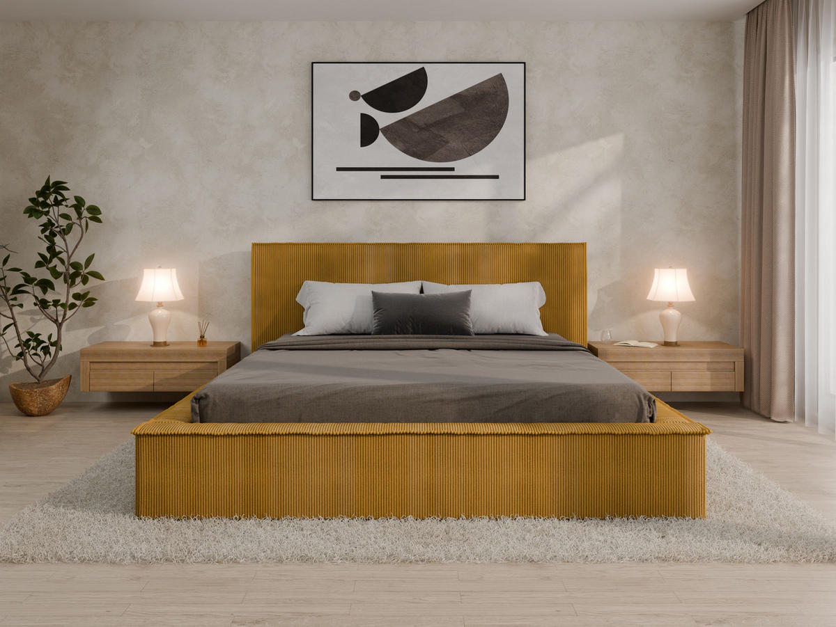 POLSTERBETT SANA180x200cm Elegantes Polsterbett für modernen Wohnstil , Federkernmatratze ELDAR (18cm), Currygelb - Currygelb, Holz (180/200cm) - Panda Möbel