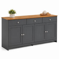 SIDEBOARD in Grau Kommode mit Holzmaserung, 4 Türen und 3 Schubladen für Wohnzimmer und Esszimmer, B160/T37/H75cm - Schwarz/Grau, Holzwerkstoff/Metall (160/75/37cm) - STILVORA