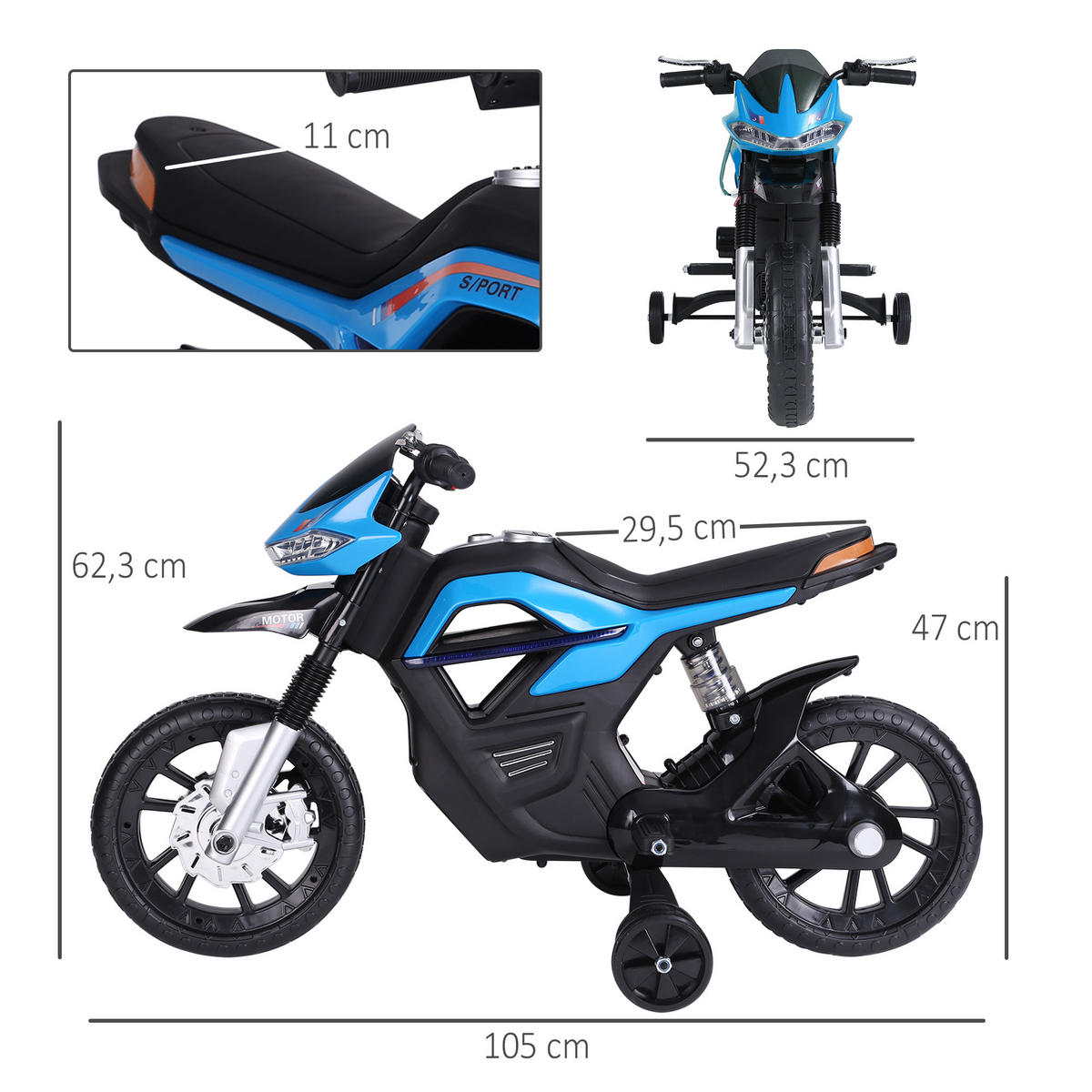 ELEKTRO-MOTORRAD DE-12990 mit Stützrädern Blau - Blau, Kunststoff (105/52/62cm) - ComfortXL