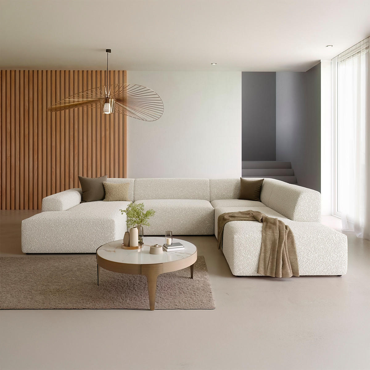 PANORAMASOFA Torino 5 Sitzplätze Beige - Beige, Holz (326/104/190cm) - Petits-meubles