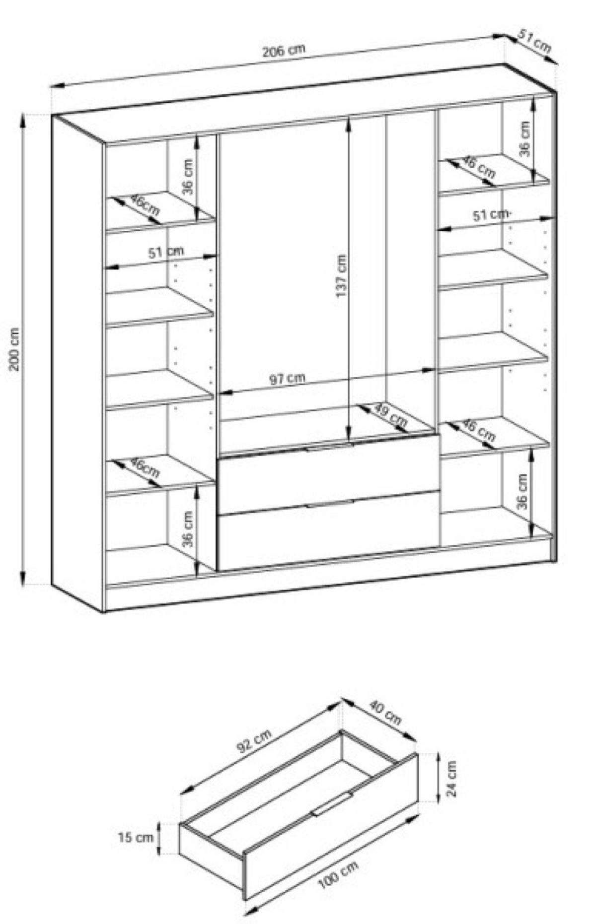 SCHRANK Artisan Eiche Mit Regalen Und Schubladen - Multicolor, Holzwerkstoff (206/200/51cm) - Sepro Meble