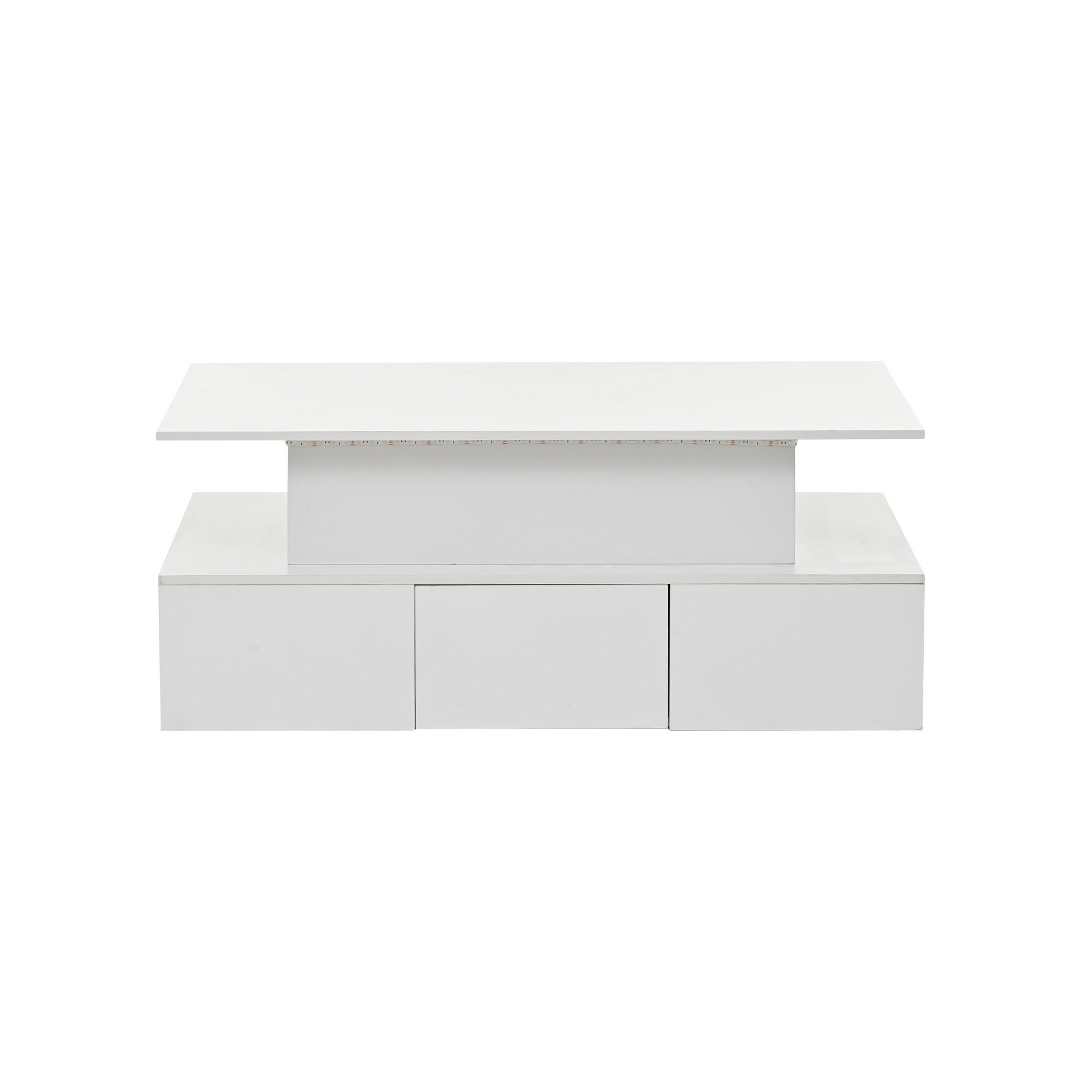 COUCHTISCH 100/50/40 cm weiß aus MDF mit Liftfunktion LED und 4 Schubladen - Weiß, Holzwerkstoff (100/50/40cm) - OKWISH