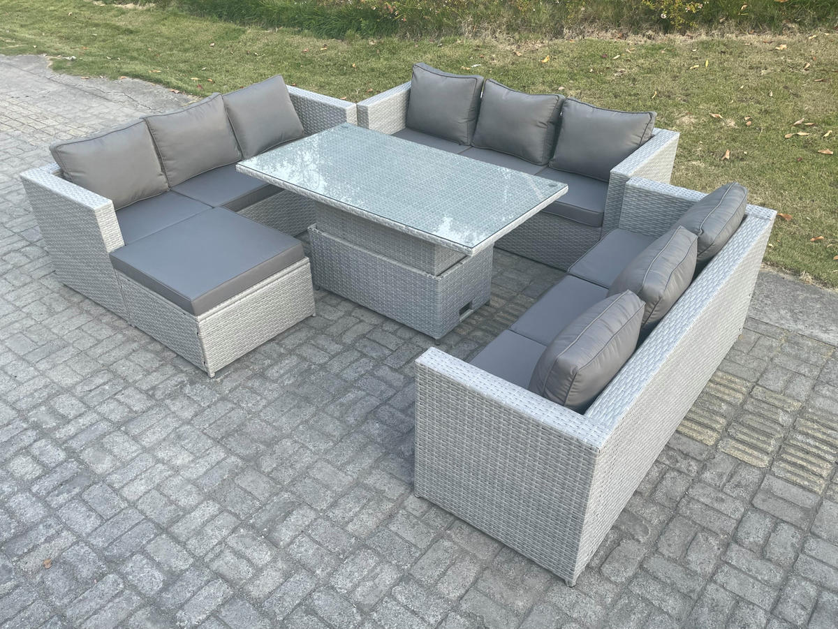 GARTENMÖBEL SET mit höhenverstellbarer Tisch Polyrattan Helles Grau 5-teilige - Hellgrau, Metall - Fimous