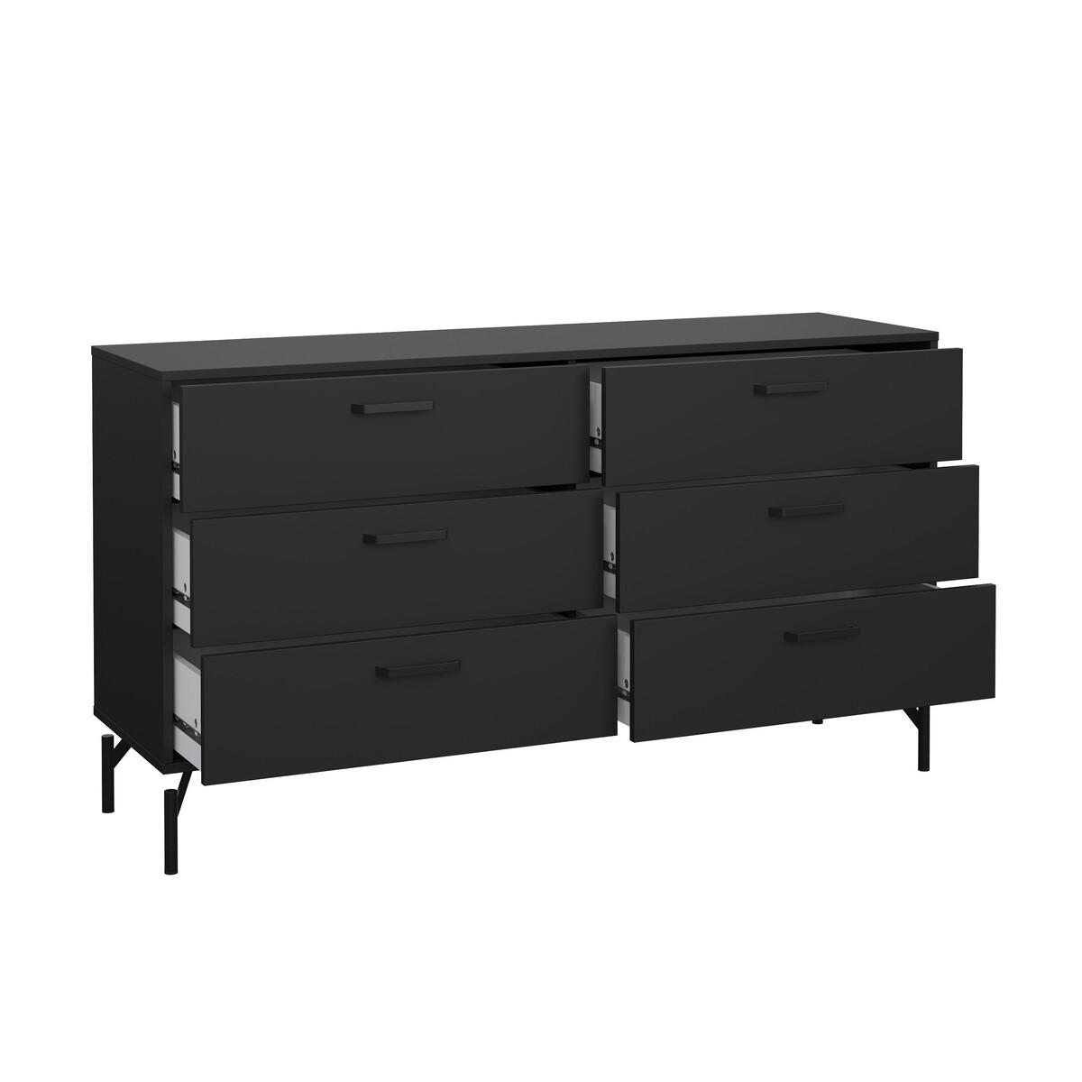 KOMMODE DOPPELT 6 schubladen matt schwarz mit metallgestell 39,8/76,6/39,8 cm - Schwarz, Holzwerkstoff (39.8/76.6/46.8cm) - Calicosy
