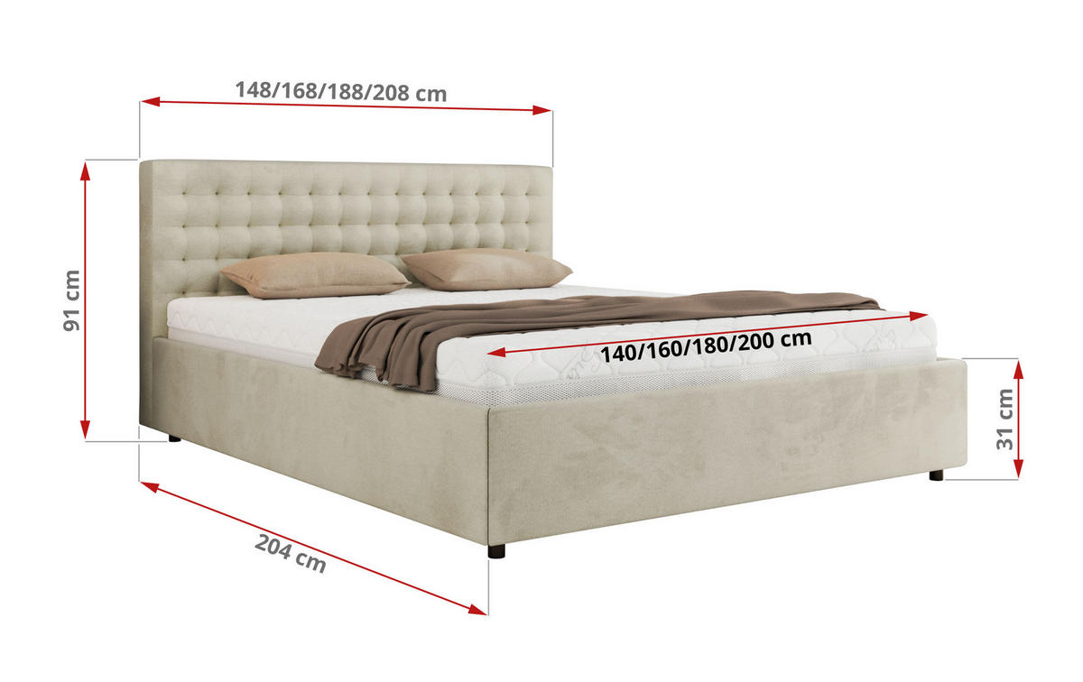 POLSTERBETT PAVO CLASSIC 180/200 - Beige Velvet - Pocket-Matratze - Beige, Textil (180/200cm) - MKS