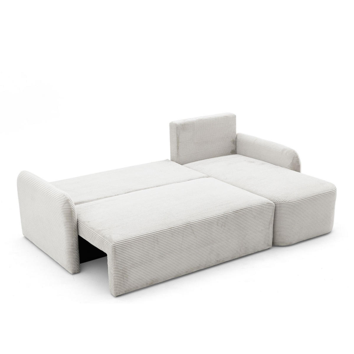 ECKSOFA CASPER L Rechts mit Schlaffunktion 132x198 Cord Creme - Creme/Schwarz, Holz/Kunststoff (145/217cm) - NACANAPA
