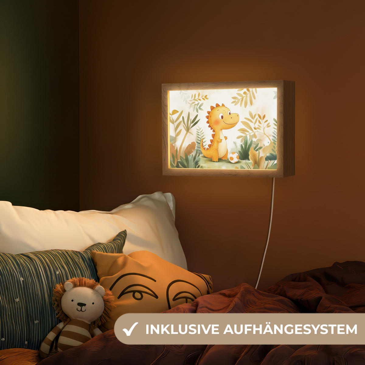 NACHTTISCHLAMPE Dino - Fußball - Orange 30x20 cm - Beige, Holzwerkstoff (8/30/20cm)