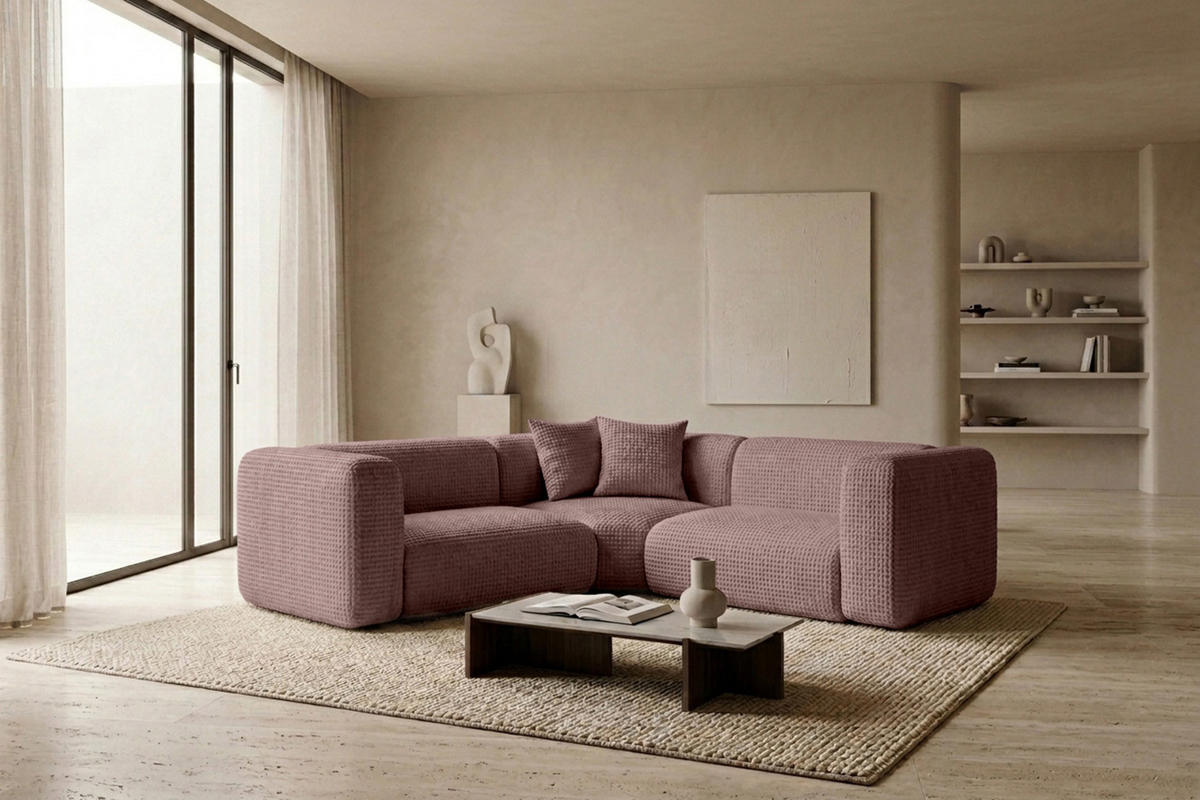 ECKSOFA Modulares, Corner mini, Chenille-Stoff Cremona, Taupe, GRETA - Taupe, Holz (380/190cm) - Kaiser Möbel