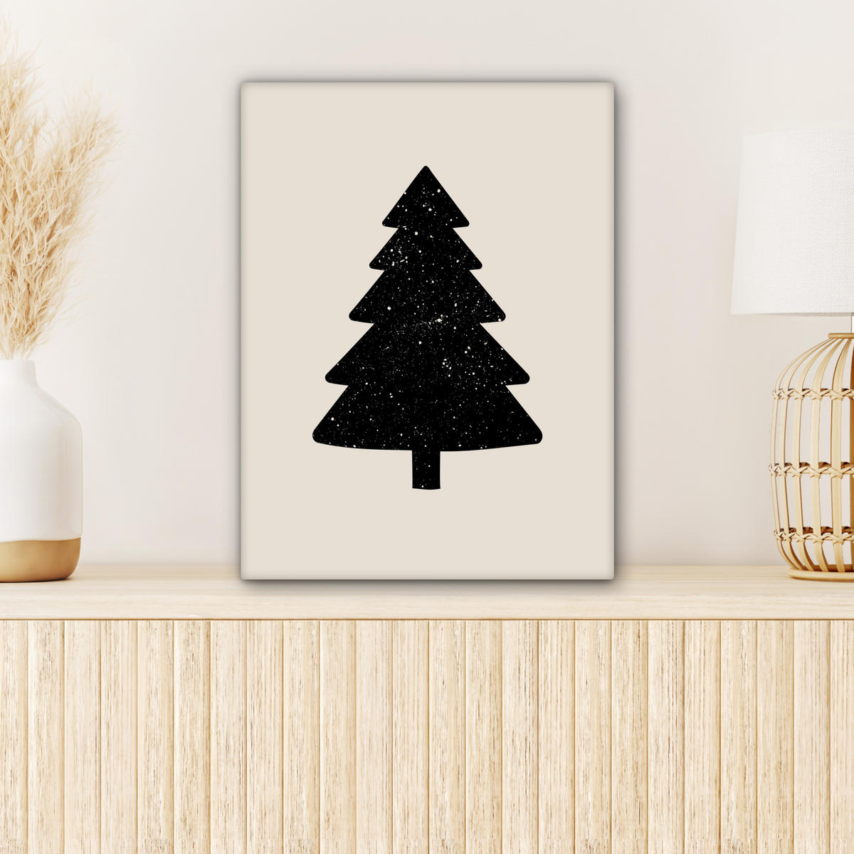 LEINWANDBILD Weihnachtsbaum - Schwarz - Urlaub - Beige 30x40 cm - Schwarz, Textil (30/40cm) - MuchoWow