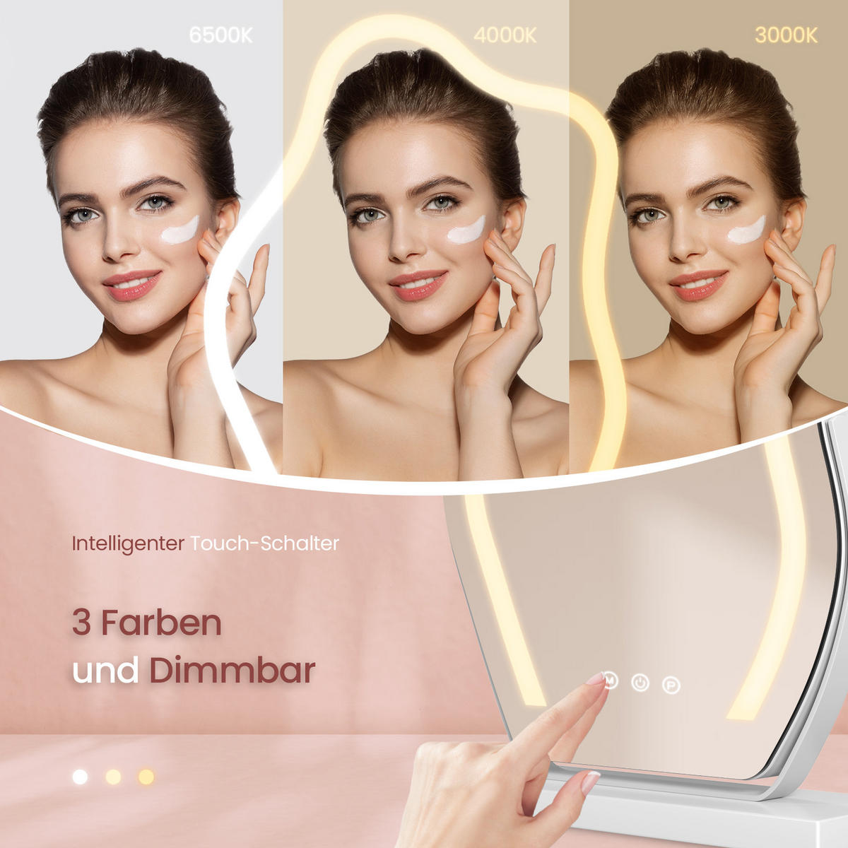 KOSMETIKSPIEGEL Unregelmäßige Form mit Beleuchtung, Weiß, 58,2/45 cm - Weiß, Glas (45/12/58.2cm) - EMKE