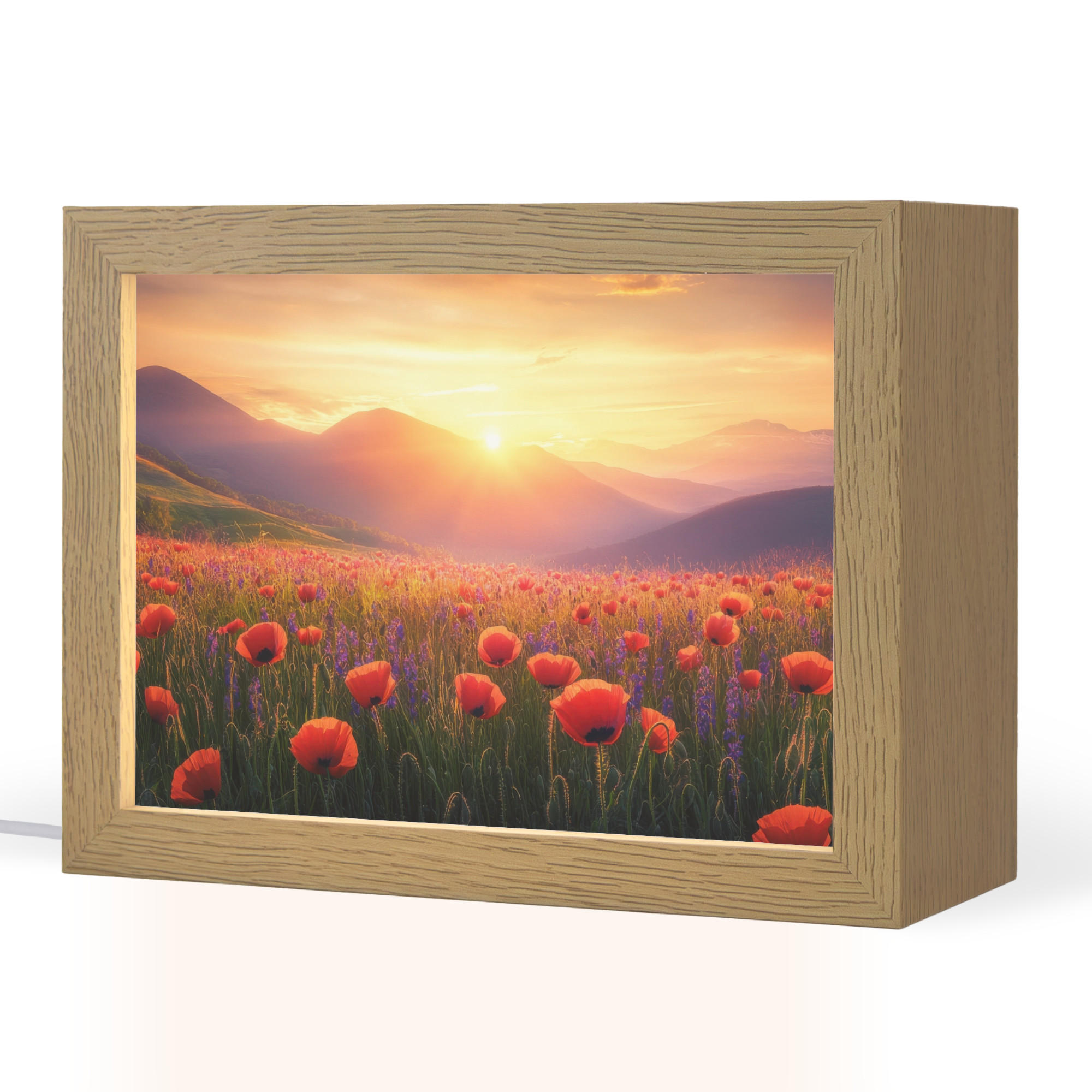 TISCHLEUCHTE Landschaft - Sonnenuntergang - Blumenfeld 20x15 cm - Dunkelblau, Holzwerkstoff (8/20/15cm) - OnlyWow