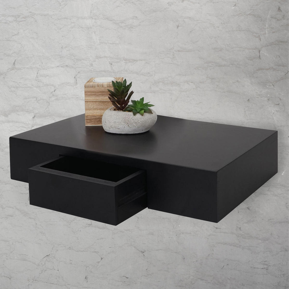 WANDREGAL Schwarz - Schwarz, Holz (40/8/25cm) - MCW