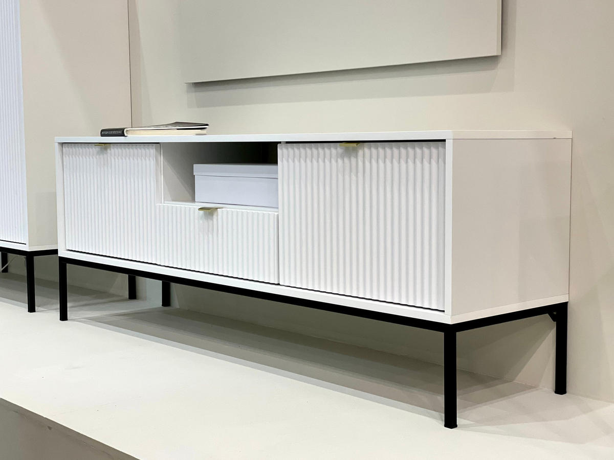 TV-SCHRANK Vellore Weiß 154 cm - Goldfarben/Schwarz, Holzwerkstoff/Metall (154/56/39cm) - Selsey