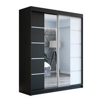 SCHWEBETÜRENSCHRANK 180 CM KRINO Farbe: Schwarz / schwarz / weiß - Schwarz/Weiß, Holzwerkstoff (180/215/59.5cm) - A&J MöbelLand