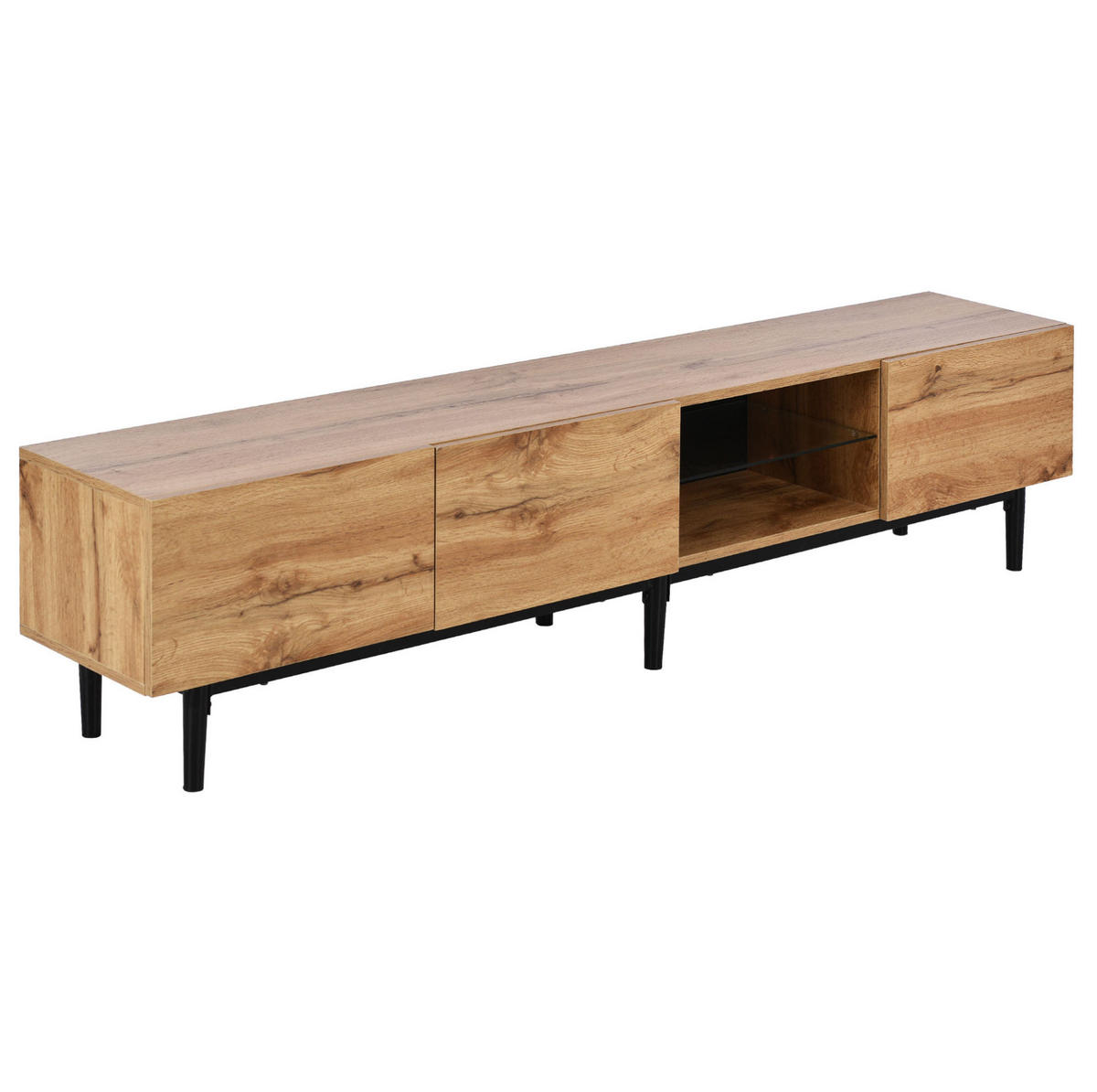 TV-LOWBOARD aus MDF 175x31x41 cm Helle Eiche/Schwarz mit LED-Beleuchtung und 3 Schrankfächern - Eichefarben, Holzwerkstoff (175/41/31cm) - IVMEU