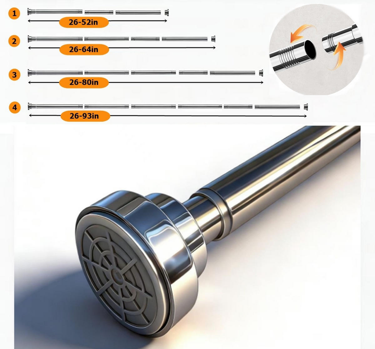 DUSCHVORHANGSTANGE – Schwarz – Verstellbar (68–165 cm) - Schwarz, Metall (44cm)