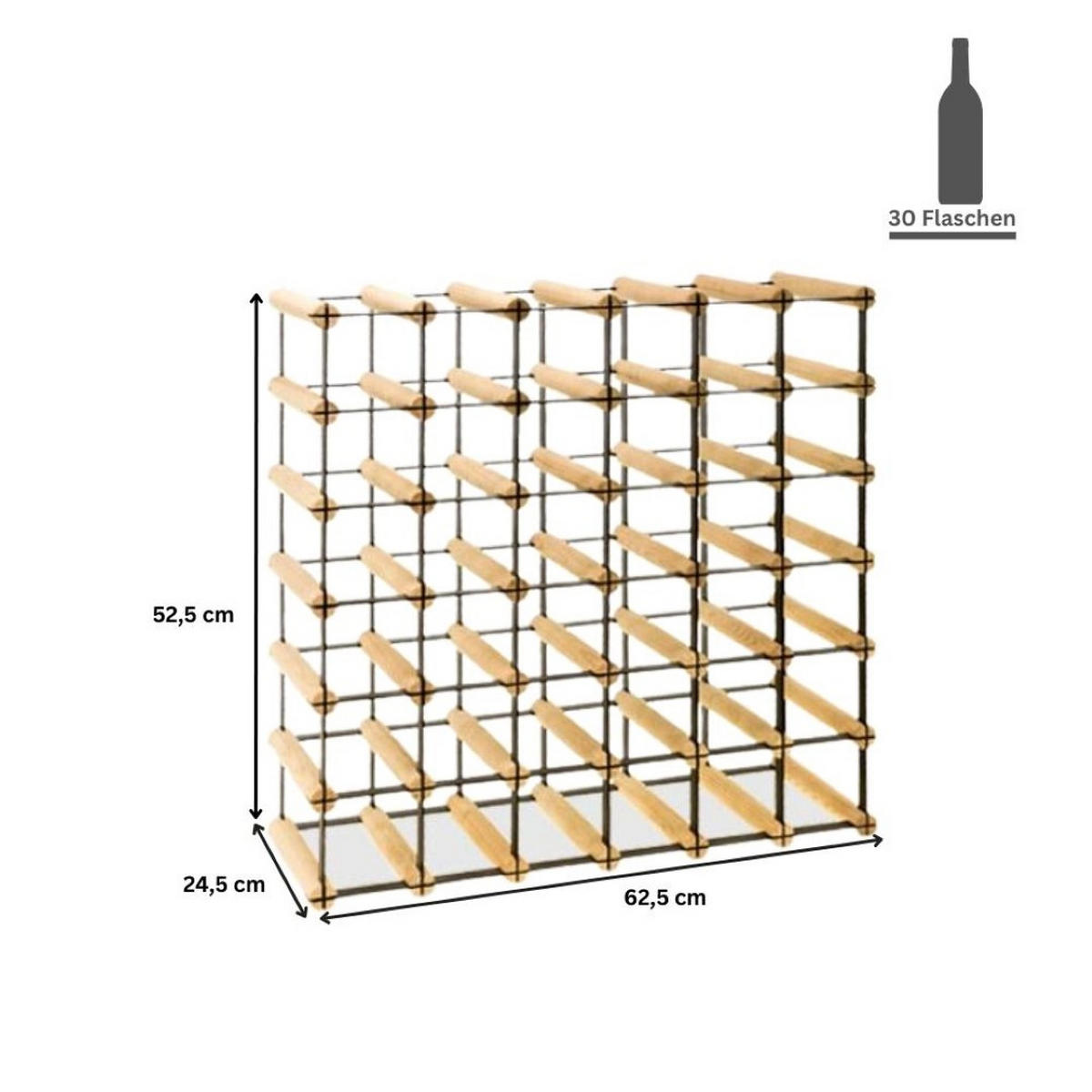 WEINREGAL Vinotega Mod Metal 52,5x62,5x24,5 cm 6x5 Flaschen Massives Kiefernholz Natur - Naturfarben, Holz (62.5/52.5/24.5cm) - PROREGAL