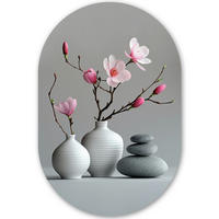 WANDBILD Magnolie - Blumen - Rosa - Zen-Steine 80x120 cm - Hellgrau, Kunststoff (80/120cm) - MuchoWow
