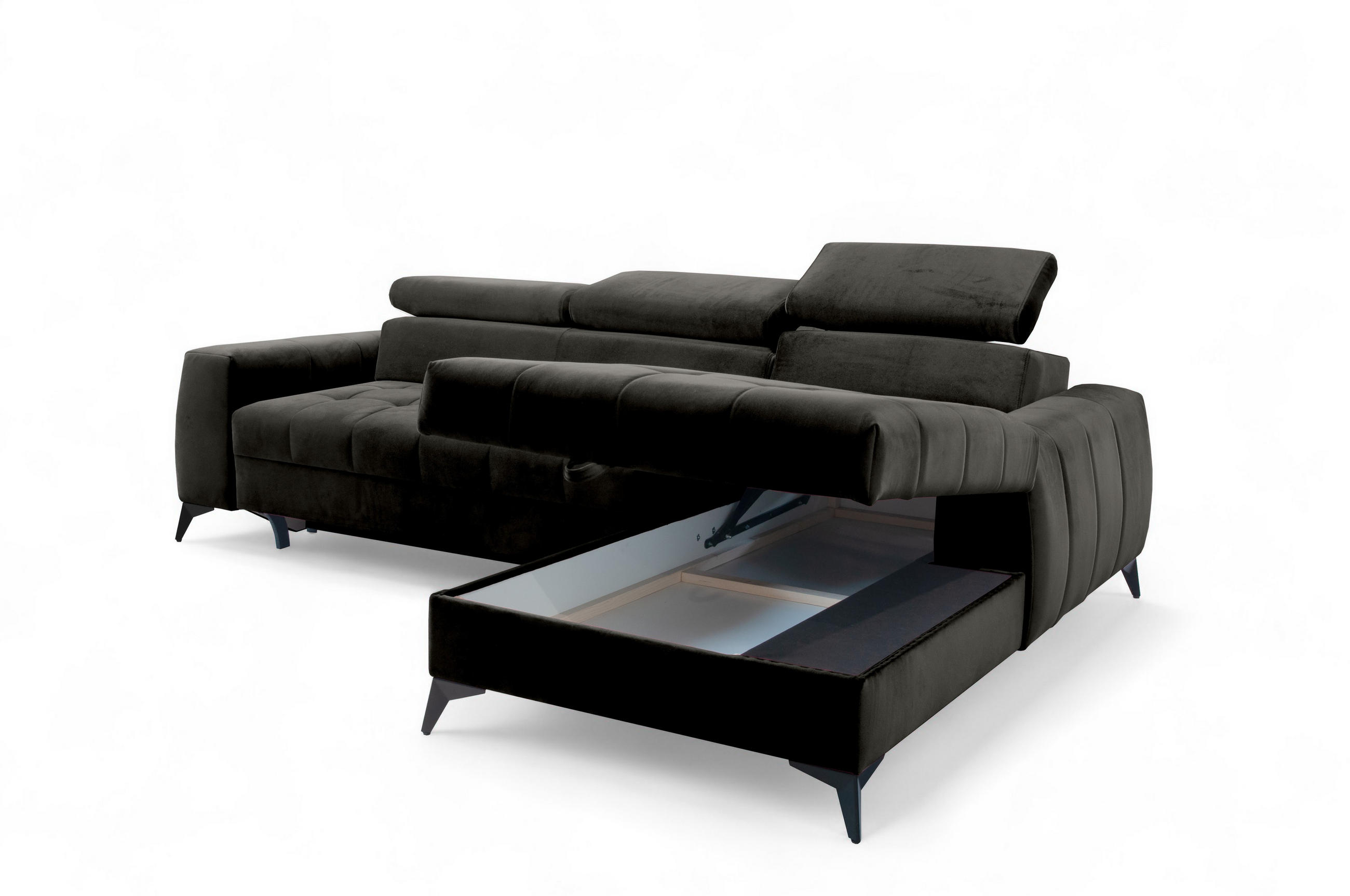 ECKSOFA L Form Arkucio Mini Schwarz 260/200/95 cm Rechts mit Schlaffunktion - Schwarz, Textil/Metall (260/200cm) - AX Living