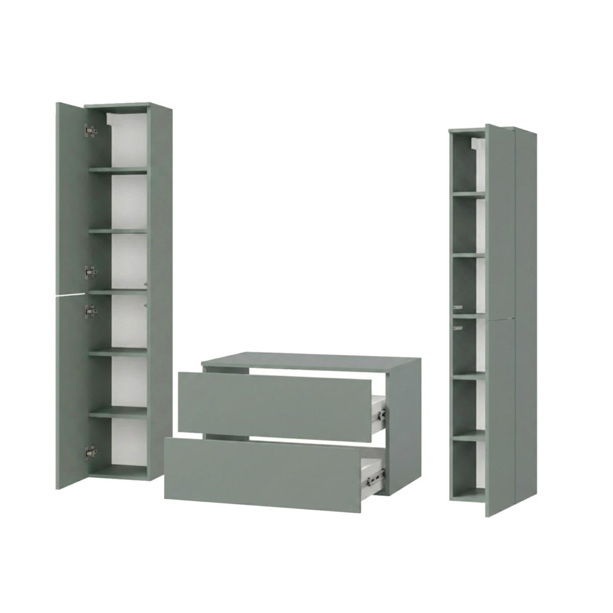 BADMÖBEL-SET Color Aloe 3-Teilig (2S 80 + 2D 160 X2) - Dunkelgrün, Holzwerkstoff (140/160/45cm) - mzm24