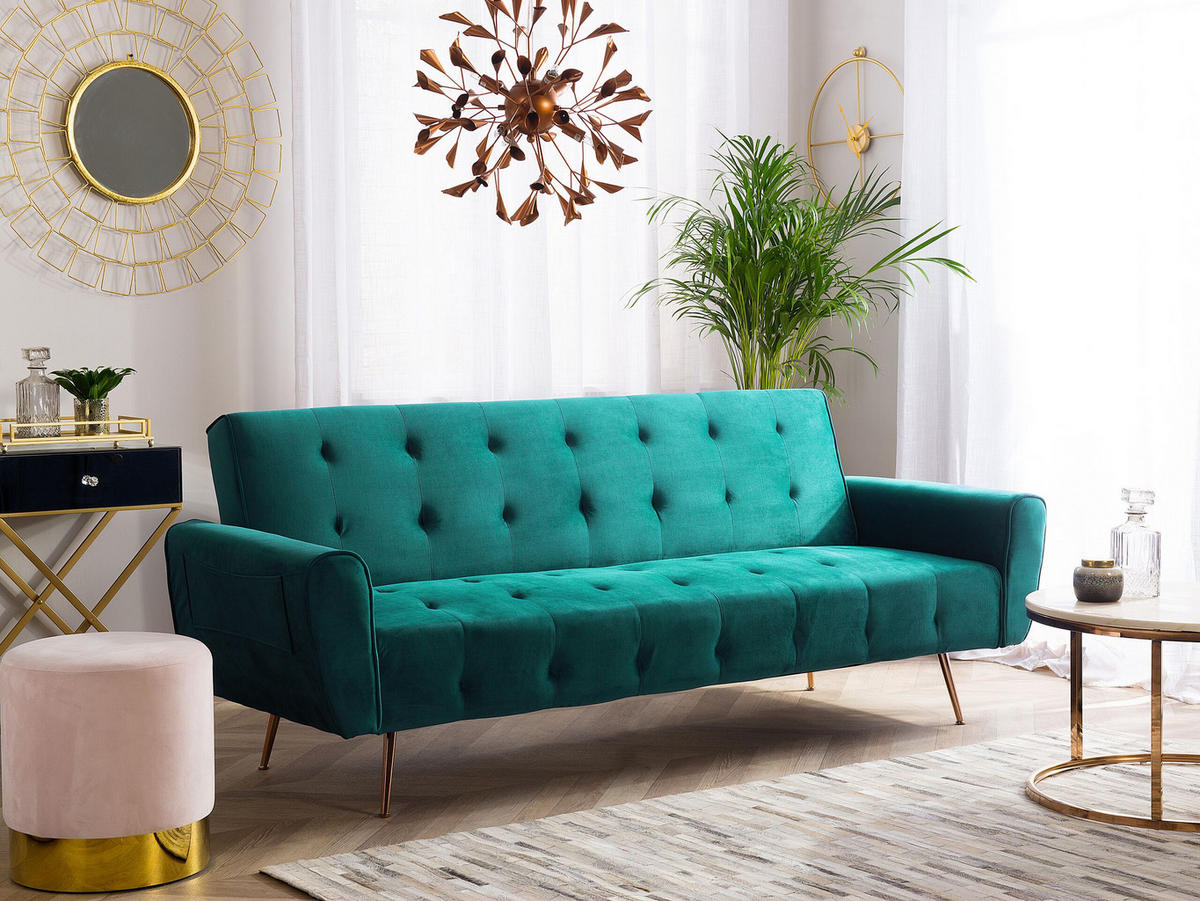 3-SITZER-SCHLAFSOFA Samtstoff Smaragdgrün Selnes - Hellgrün, Textil (212/85/84cm) - Beliani