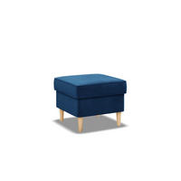 FUSSHOCKER VELO Dunkelblau Velours Polsterhocker mit Holzbeinen, Sitzhocker, Beistellhocker für Ohrensessel und Wohnzimmer - Dunkelblau, Textil (49/40/49cm)