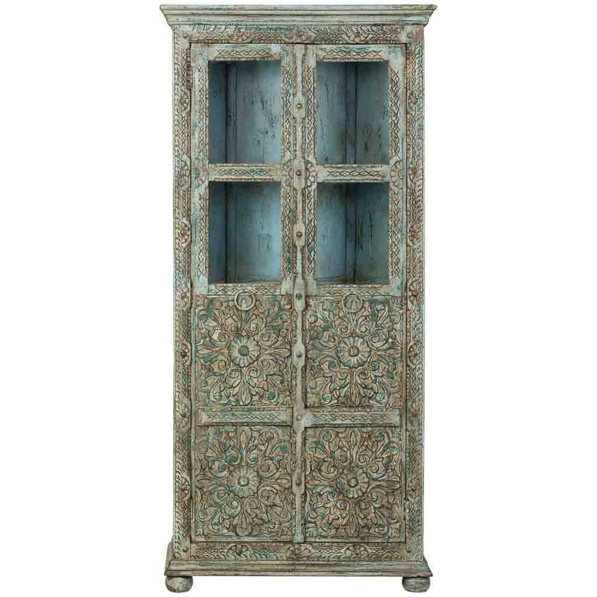 VITRINE aus Holz, blau, 89x40x190cm - Blau, Holz (89/190/40cm) - Wanderlust