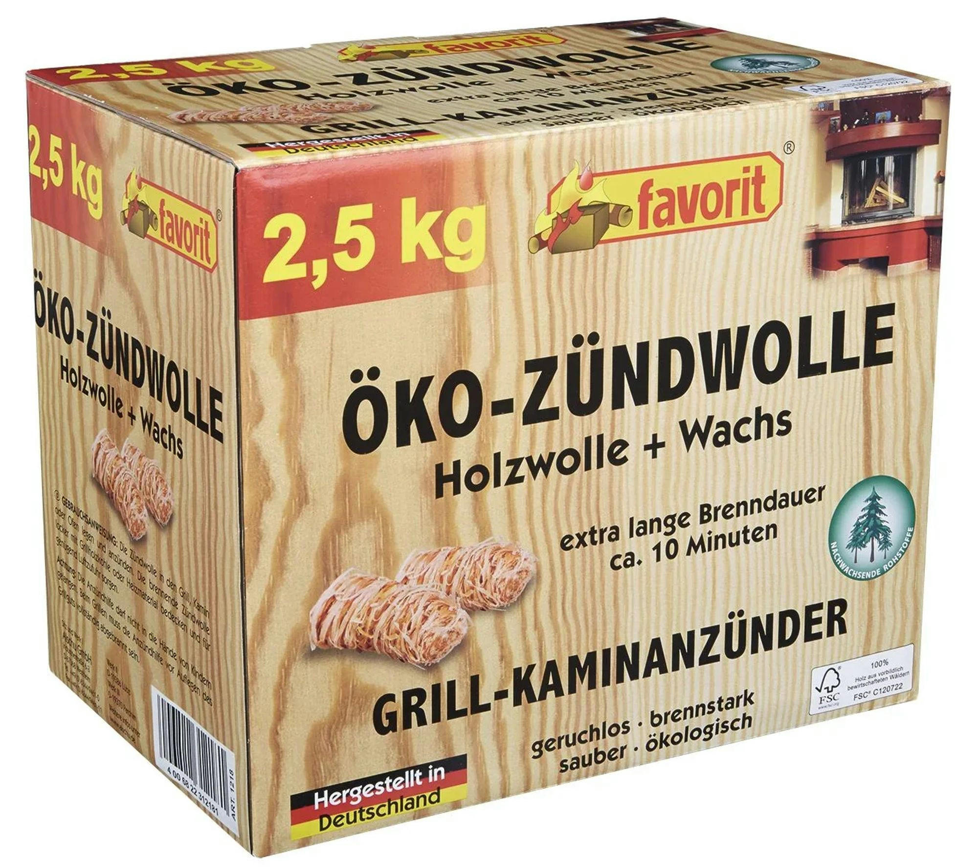 ZÜNDWOLLE Öko, 2,5 kg, Holzwolle, Spar-Pack - Braun, Holz (20/25/30cm) - Westfalia