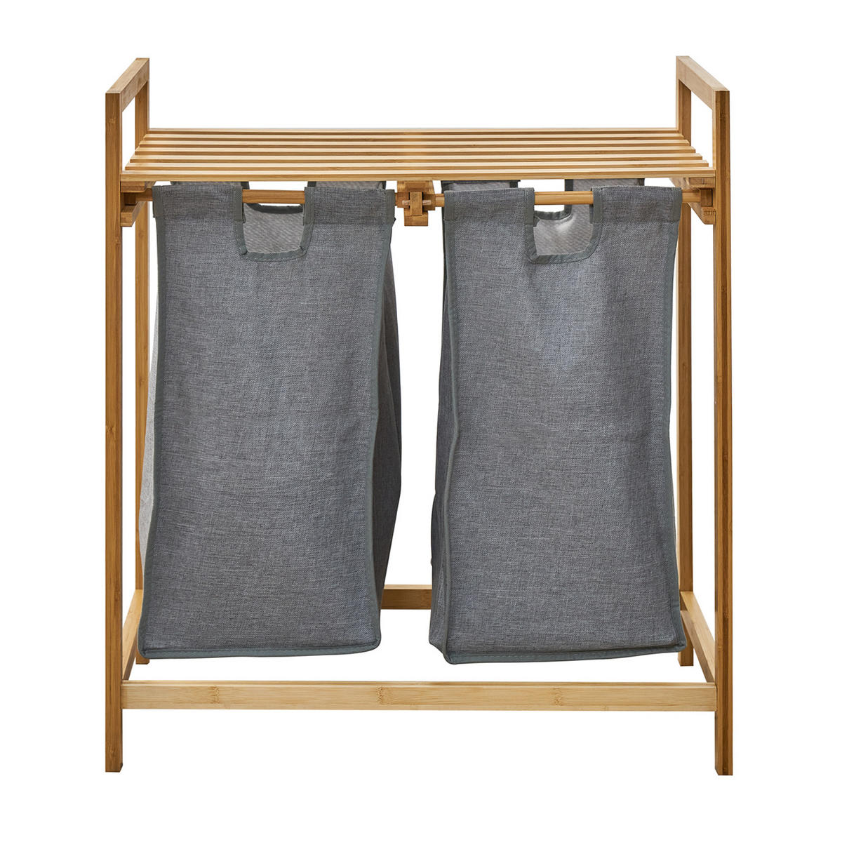 WÄSCHEKORB SULA 2 Fächer Bambus - Hellbraun, Holz (64.5/73/33cm) - SVITA