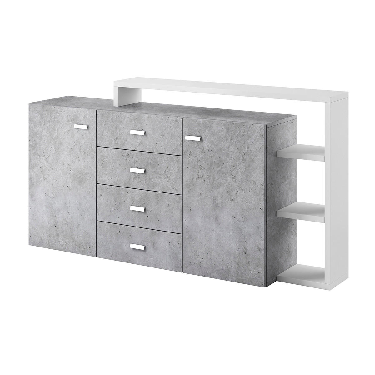 SIDEBOARD Ilyes Weiß und Beton - Weiß, Holzwerkstoff (180/98/37cm) - Petits-meubles