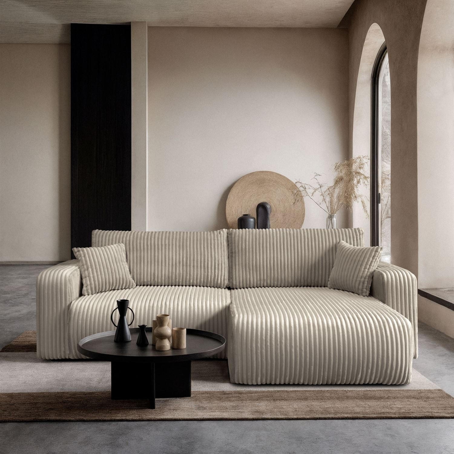 Ecksofa MOVE mit Schlaffunktion und Bettkasten, Tilia 08 - Beige, Textil (247/143cm) - Lookway