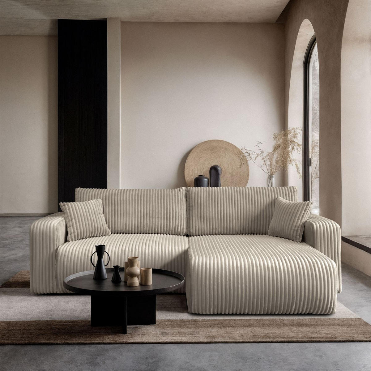 Ecksofa MOVE mit Schlaffunktion und Bettkasten, Tilia 08 - Beige, Textil (247/143cm) - Lookway