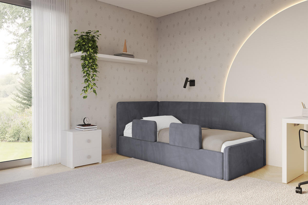 EINZELLBETT Jugendbett mit Bettkasten, Rechts - NORY 100x200 Dunkelgrau - Titanfarben, Holzwerkstoff/Textil (100/200cm) - ALTDECOR