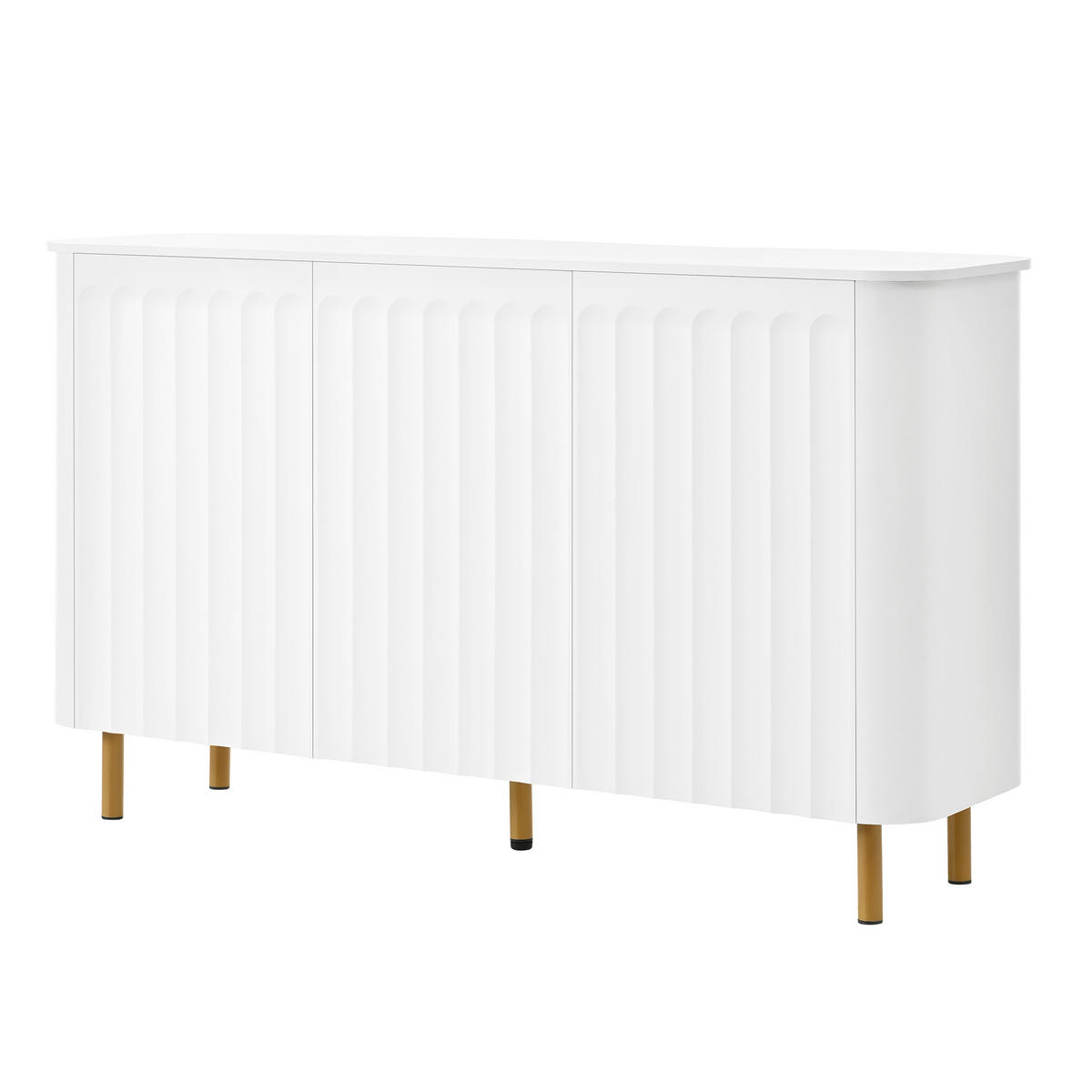 SIDEBOARD Weiß 135cm Grifflos mit 3 Türen 3D-Säulenrelief & Metallfüßen - Weiß, Holzwerkstoff (135/78/36cm) - Urban Meuble