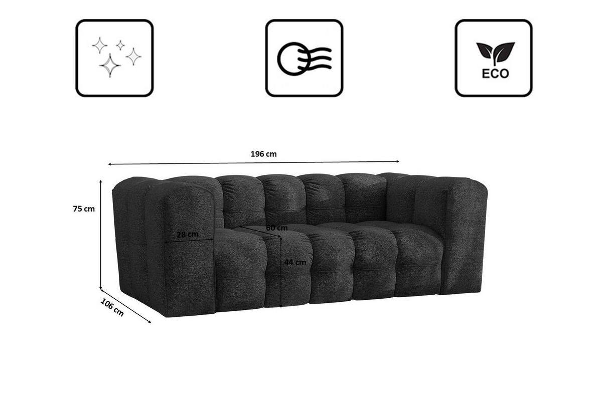 SOFA 2-Sitzer, Komfort, BALOO, stoff Schenille & Bouclé, Graphit - Graphitfarben, Holz (196/75/106cm) - Kaiser Möbel