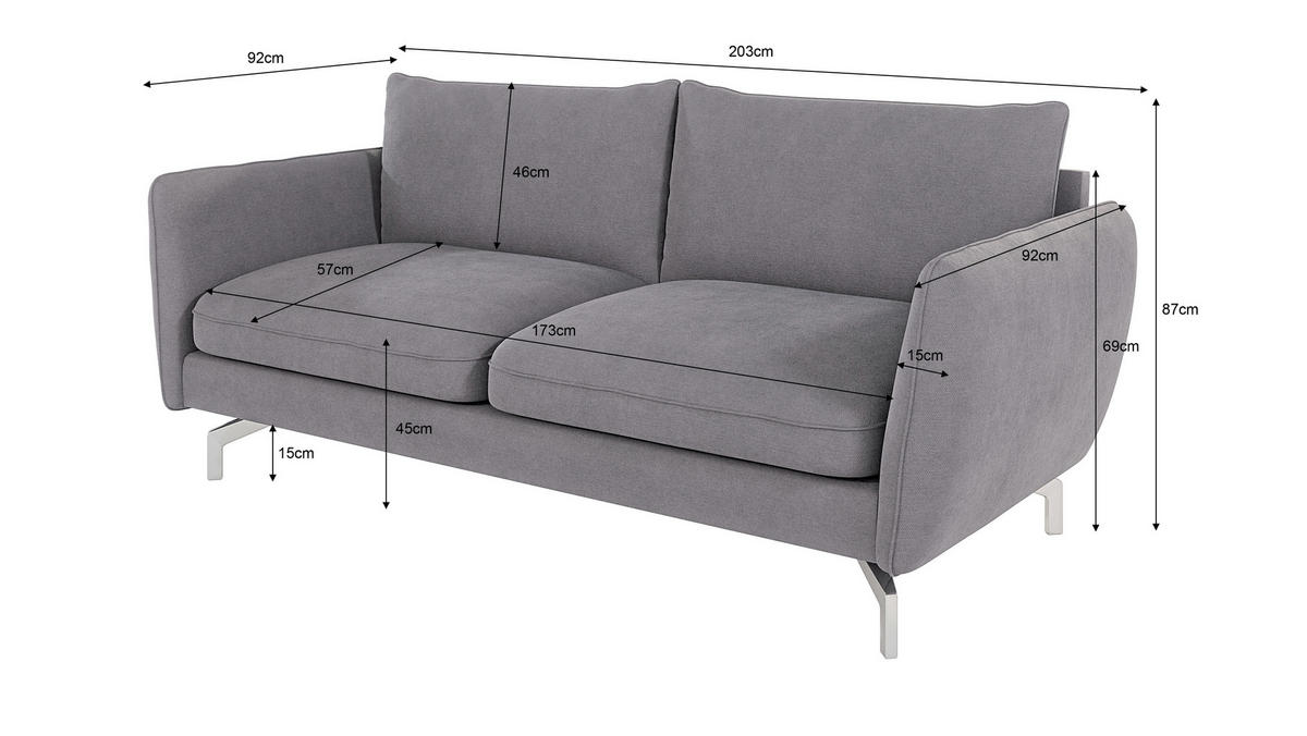 3-SITZER-SOFA Elou Grau Microfaser - Chromfarben/Grau, Holz/Textil (203/87/92cm) - S-Style Möbel