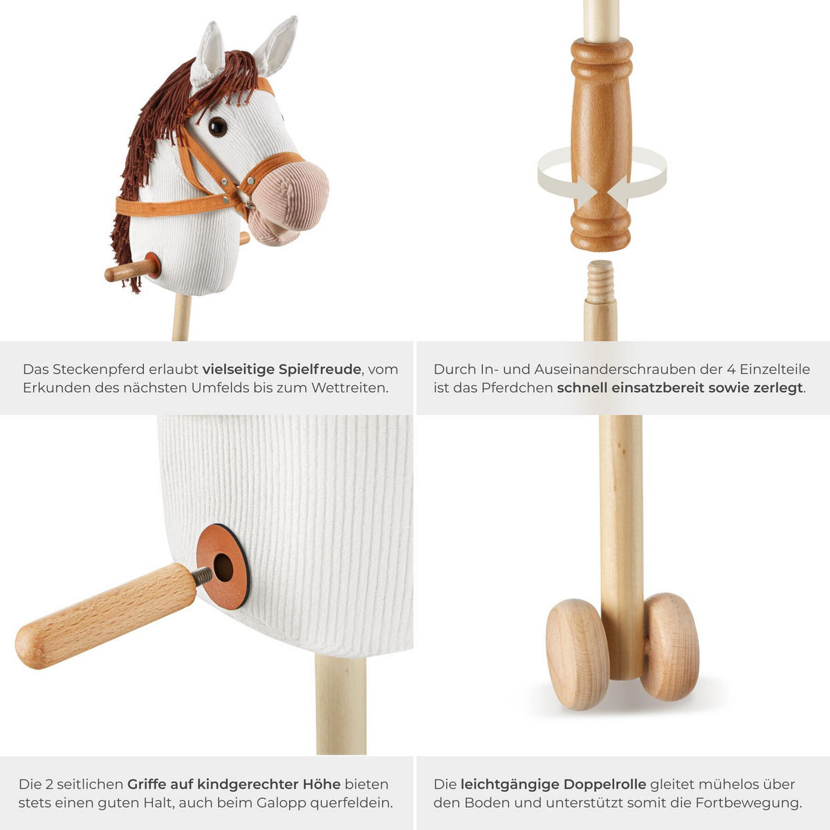 STECKENPFERD , Gesamtlänge 130 cm, weiß - Weiß, Textil (24/26cm) - tectake