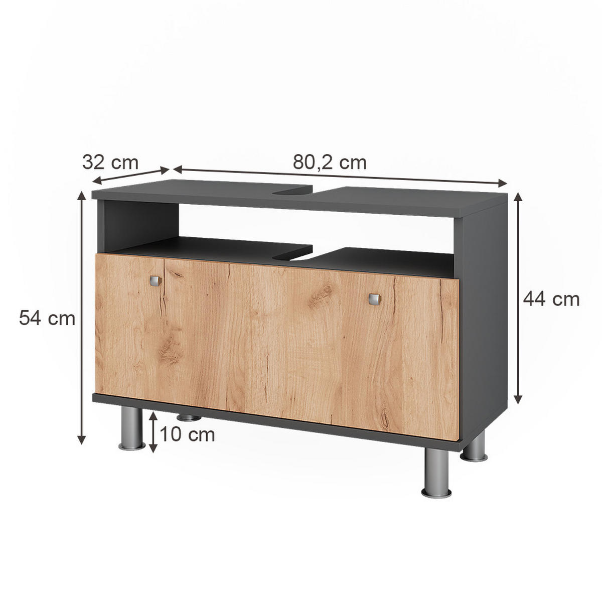 WASCHBECKENUNTERSCHRANK Fynn Anthrazit/Goldkraft Eiche 80.2 x 54 cm mit Schublade - Honigeiche/Anthrazit, Holzwerkstoff (80.2/54/32cm) - Vicco