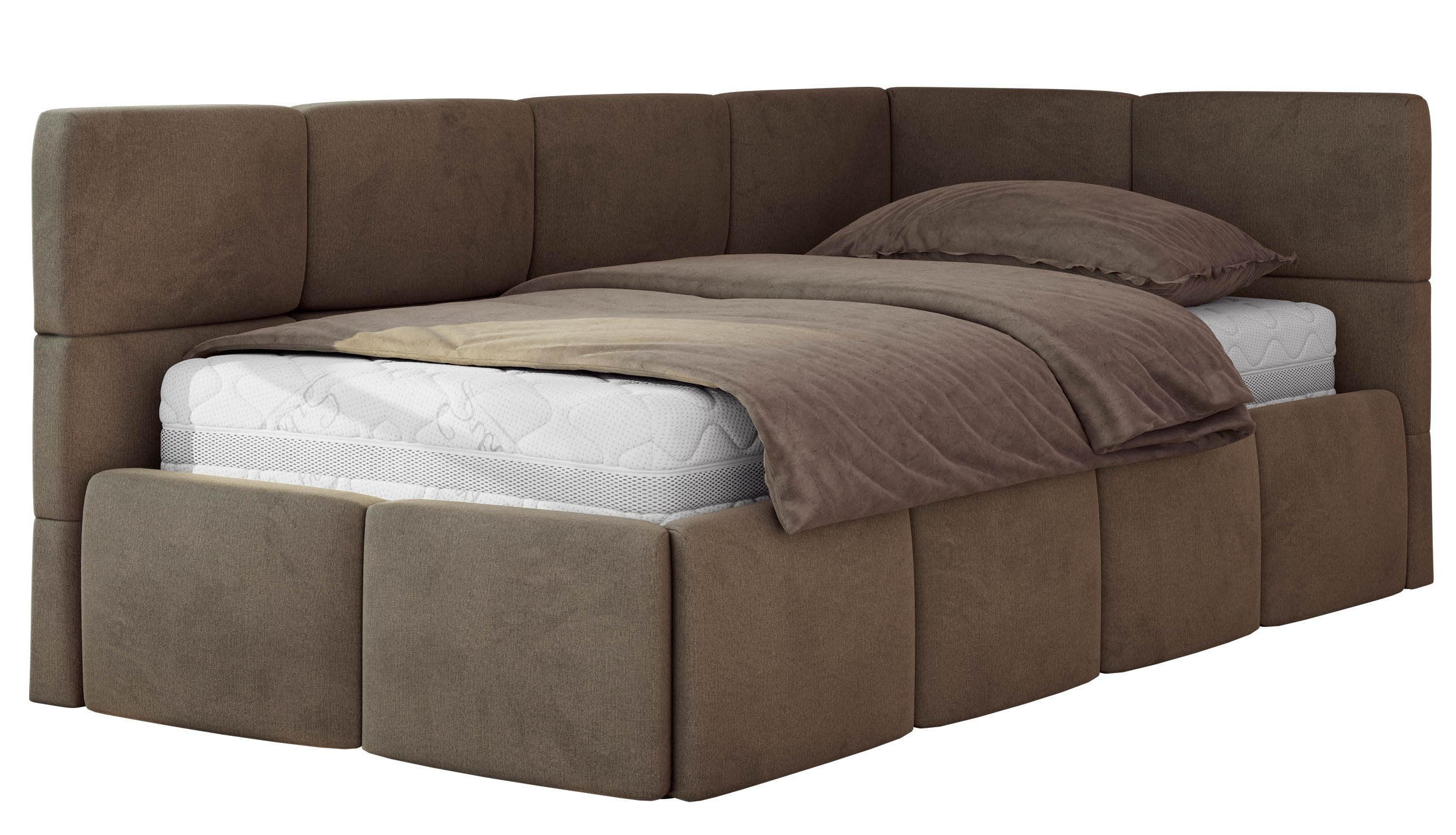 JUGENDBETT ARVO 90/200 - Braun Velvet - Multipocket-Matratze - Rechts Seite - Braun, Textil (90/200cm) - MKS