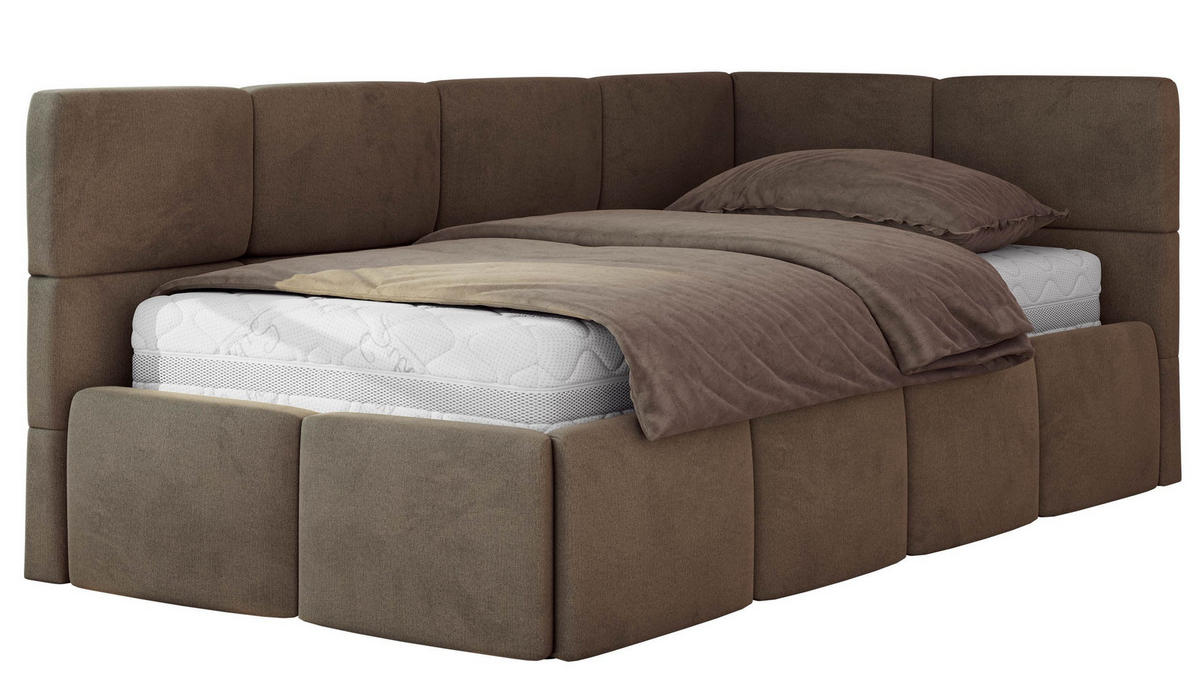 JUGENDBETT ARVO 90/200 - Braun Velvet - ohne Matratze - Rechts Seite - Braun, Textil (200/90cm) - MKS