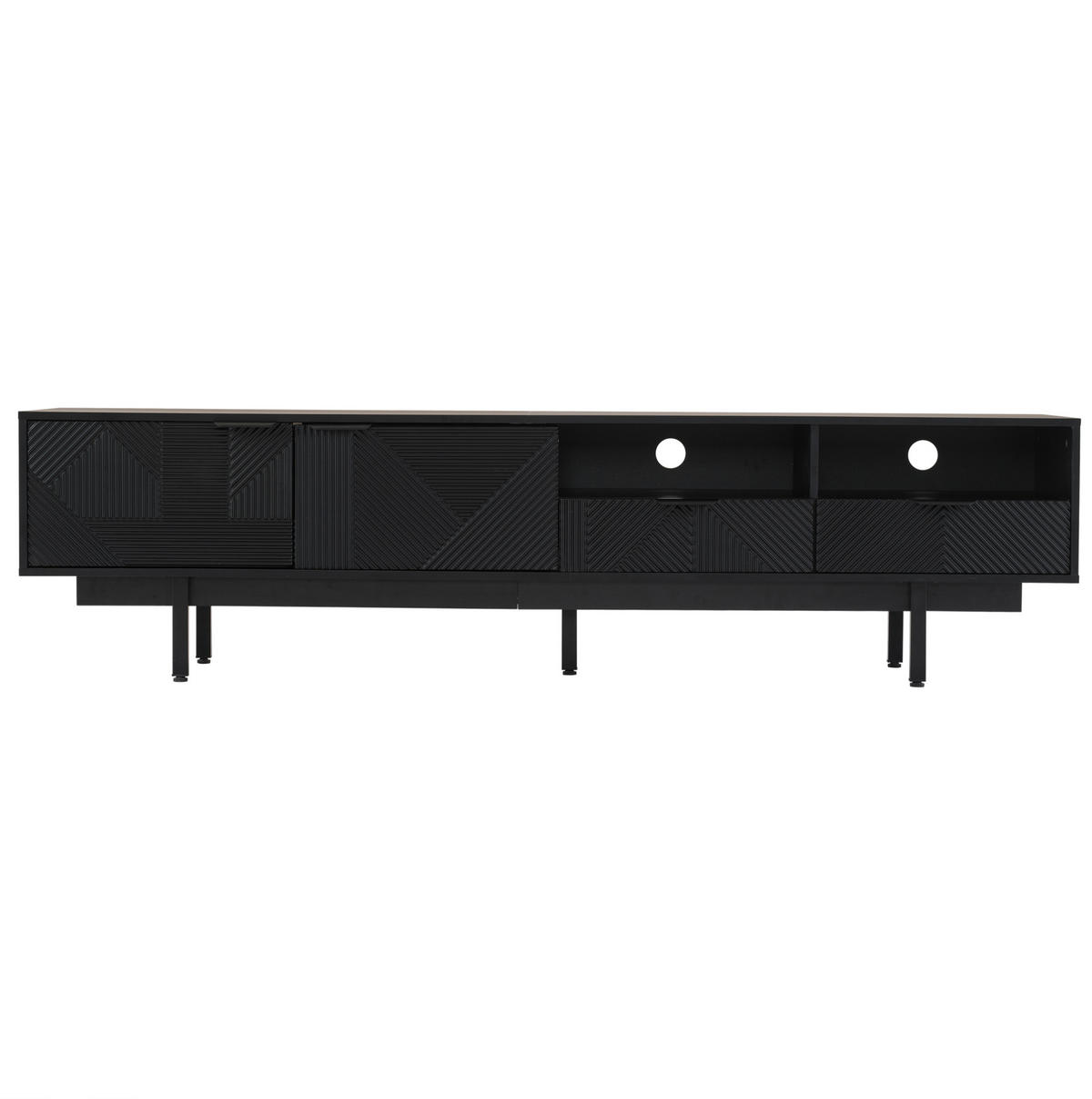 TV-LOWBOARD aus Spanplatte 200x40x51 cm Schwarz mit Stauraum, Kabeldurchführungen und 5 Metallfüßen - Schwarz, Holzwerkstoff (200/51/40cm) - IVMEU