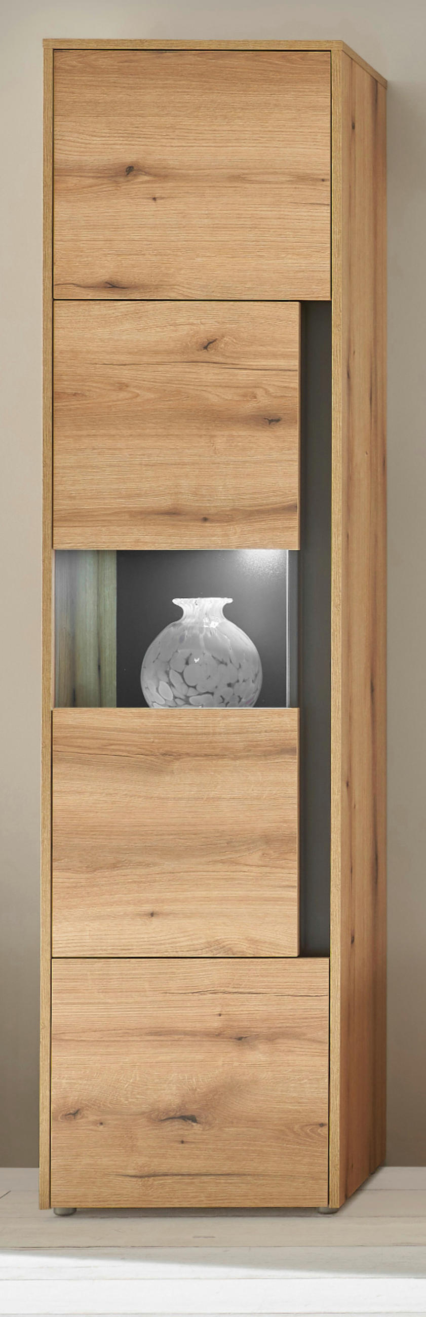 VITRINE Evoke Eiche, grau 50 x 197 cm, Vitrinenschrank 3-türig - Eichefarben/Schwarz, Glas/Holzwerkstoff (50/2/40cm) - Furn.Design