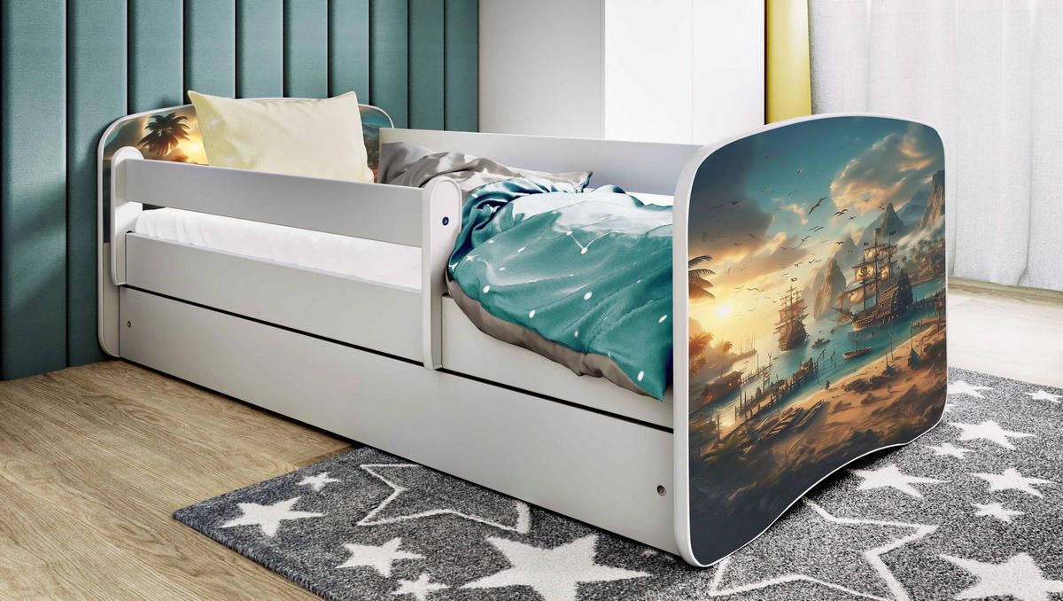 KINDERBETT Schiff mit Schublade 140/70 80/61/144 - Weiß, Holzwerkstoff (70/140cm) - RAUMHIRSCH FURNITURE