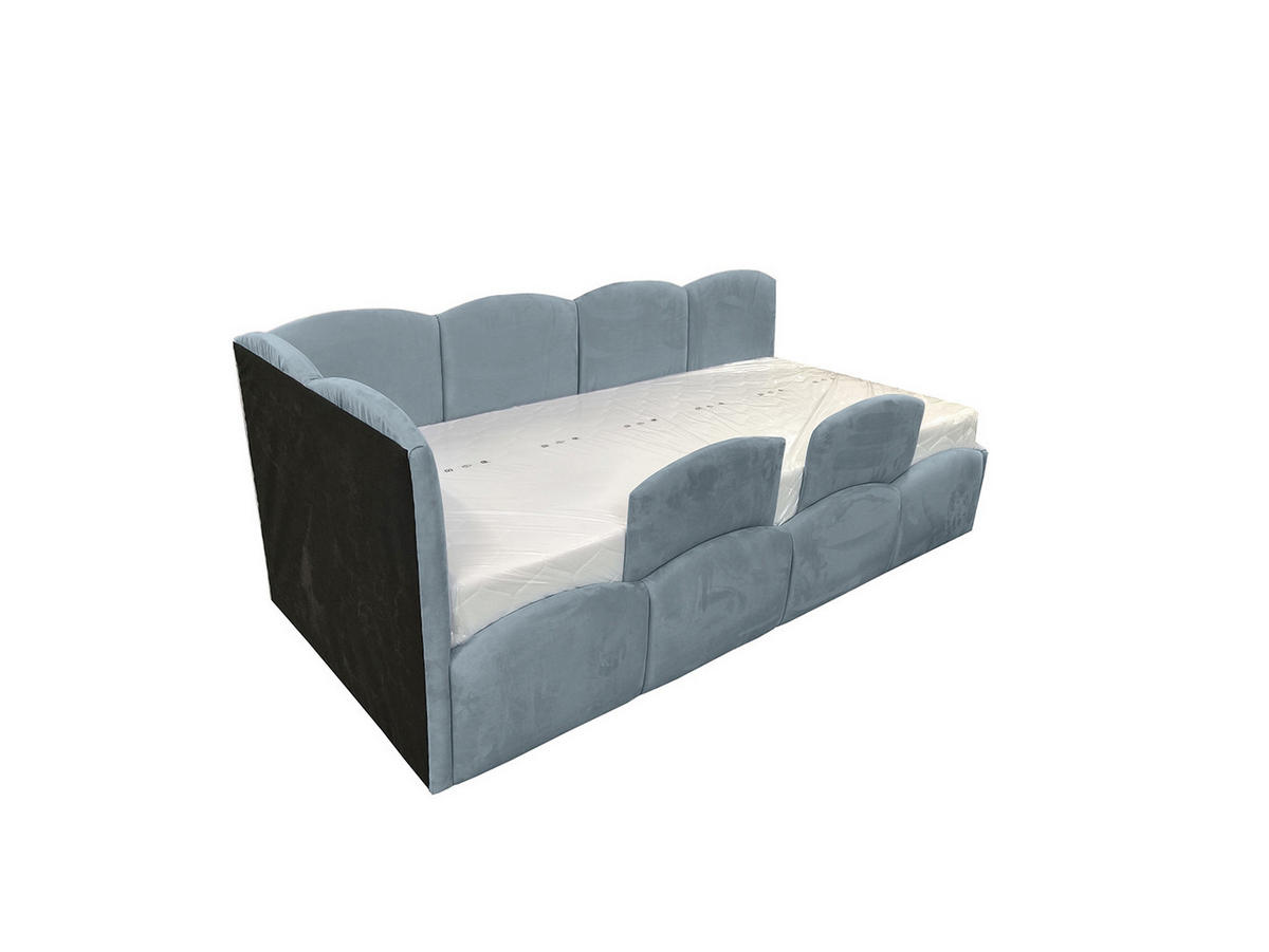 KINDERBETT TIM 90x200 links Hellblau mit Bettkasten & Rausfallschutz - Hellblau, Textil (90/200cm) - KS Home Concept