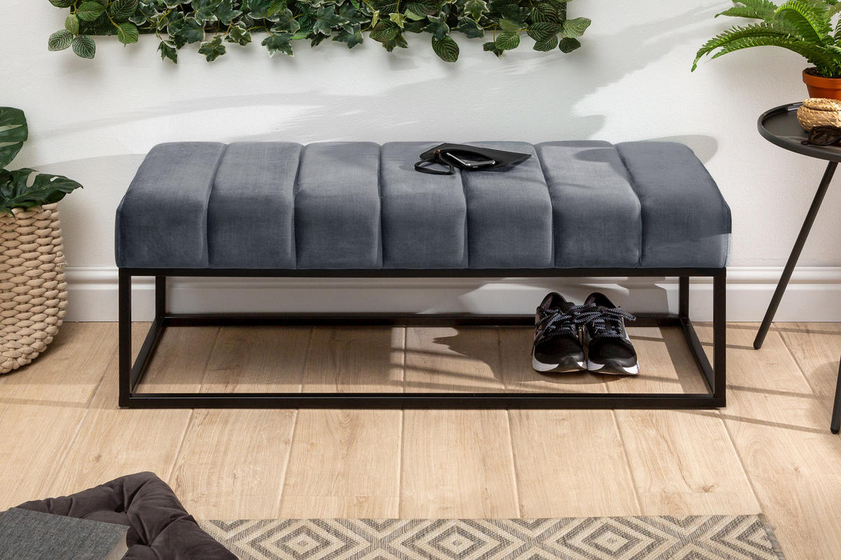 SITZBANK PETIT BEAUTÉ Samt Silbergrau 110 cm - Schwarz/Grau, Textil/Metall (108/40/40cm) - riess-ambiente